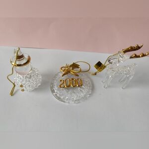 4/$50⭐️VTG AVON Hand Spun Sparkling Glass Christmas Ornaments w/22K Gold Trim.